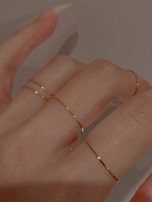 5pcs Minimalist Stainless Steel Plain Band Stackable Rings Set, Women Layered Circle Joint Rings