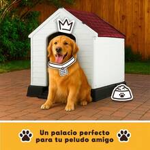LEVEL HOME | Casa para Perro Grande con Dise?o Protector Sellado - Material PP Duradero | Piso Elevado y Techo Inclinado de Asfalto - 97cm x 110 cm x 99 cm - Rojo - Ver 3