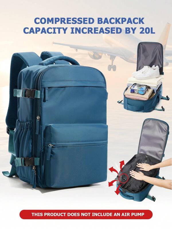 真空压缩背包 - 旅行压缩笔记本电脑背包，商务出行、防水、大容量周末旅行包、男女通用休闲背包、黑色男士旅行背包，功能性节省空间压缩背包，配备3D泡沫肩带、可调节防滑肩带、轻便耐用的尼龙材质、可折叠、不褪色，是学生和休闲旅行的理想之选。