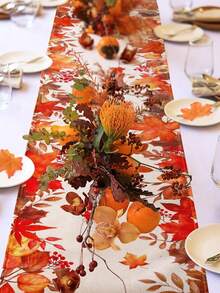 Tappeto da tavolo autunnale per il Ringraziamento - Rettangolare in tessuto a maglia con disegno di foglie d'autunno vibranti - Resistente alle macchie e perfetto per la decorazione stagionale di Ognissanti (33 x 90/120/160/183/200 cm)