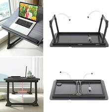 Escritorio portátil para Cama sofá,mesa de cama para laptop con patas plegables y ranura para taza,soporte de lectura con ángulo de altura ajustable,bandeja de cama para laptop para cama (Negro) - Negro - Ver 3