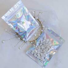 50/100个全息可重复密封包装袋,可爱彩色塑料防臭拉链铝箔袋,全息袋,食品储存袋,珠宝袋,适用于小型企业 - 全息 - 查看 4