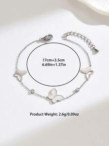 1入時尚白色貝殼蝴蝶鑲嵌鑽石不鏽鋼手鏈，優雅甜美的慶祝和節日配飾，女性必備 - 金黃色 - 查看 11