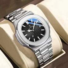 Luksusowy męski zegarek biznesowy na prezent marki POEDAGAR 50M, wodoodporny, kwadratowa tarcza, wyświetlacz daty, diamentowe znaczniki, świecąca stal nierdzewna 316L, japoński mechanizm kwarcowy, wbudowany, wysokiej jakości, ultradługa żywotność baterii, tata, brat, partnerzy, urodziny, święta, egzamin, powrót do szkoły, niezbędnik