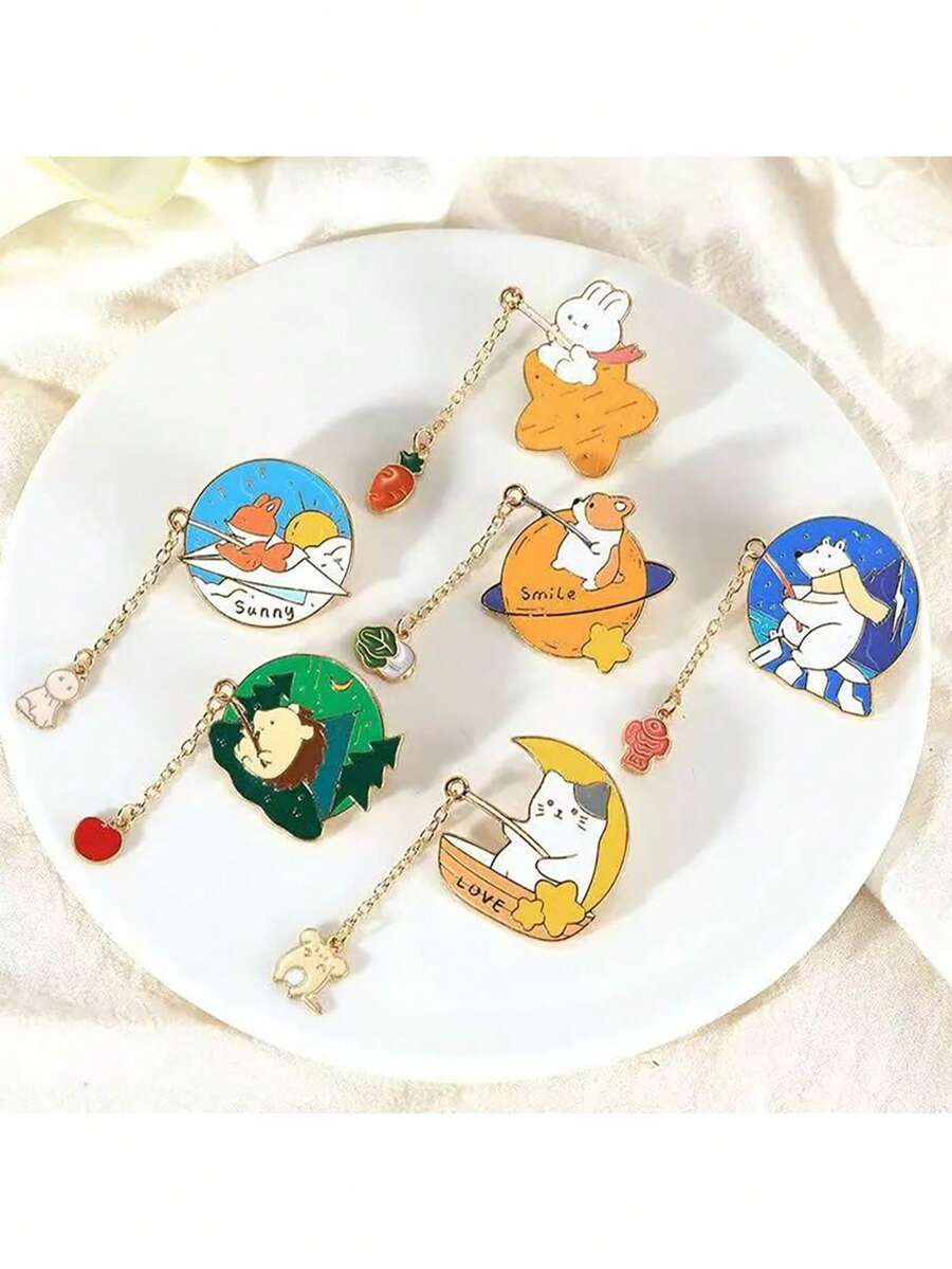 1/6 件可爱兔子胸针，卡通动物徽章，珐琅刺猬/狗装饰配件圣诞礼物 - 彩色 - 查看 1