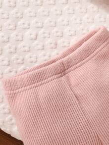 2pcs/Set Baby Girls Casual Solid Color Ribbed Heart Embroidery Peter Pan Collar Long Sleeve Top + Solid Color Ribbed Pants, Comfortable & Versatile Outdoor Outfit, Autumn/Winter - Pink - View 7