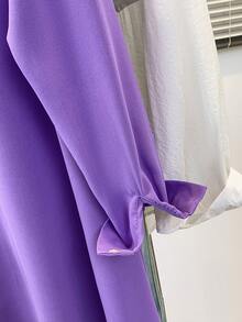 Blus Wanita Lengan Panjang Kerah Kancing Depan Warna Polos, Cocok untuk Musim Gugur, Musim Dingin, dan Musim Semi - Purple - View 11