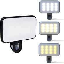 便携式可充电 LED 环形灯，3 种灯光模式，USB 和电池供电，兼容 15/14/13/12/11 Pro Xs、A72/A71/A52/A51，适用于手机、相机、视频、Zoom 会议，大功率，夹式，可调节，带前后夹