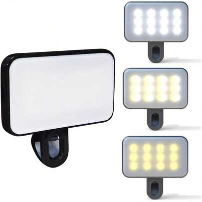 Bärbar uppladdningsbar LED-ringlampa, 3 ljuslägen, USB- och batteridriven, kompatibel med iPhone 15/14/13/12/11 Pro Xs, A72/A71/A52/A51, för telefon, kamera, video, Zoom-möten, hög effekt, klämma på, justerbar, med fram- och bakklämmor