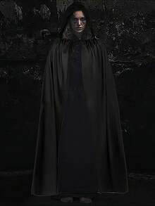 1PC Halloween Death God Costume - Men's And Women's Hooded Cloak, Black Transparent Fabric, Witch, Demon, Vampire Style, Halloween Costume, Mask Party, Performance Use, (Available In Length 5 Option, Breathable And Lightweight Material) - Multicolor - View 2