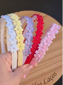 tiara infantil florinha com perolas cabelo menina, tiara florida colorida , arquinho escolar, tiara florida. - Amarelo - Visão 5