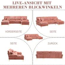 Modernes großes Chenille UShape Sektionssofa mit doppelten Liegesitzen für Wohnzimmer Schlafzimmer Büro Wohnung Villa Wohnzimmer Zuhause am Kamin ROSA