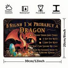 Dragon Lover Tin Metal Sign Wall Decor Gift Idea Funny Dragon Graphic Distressed Metal Sign Fantasy Readers Tee - 彩色 - 查看 5