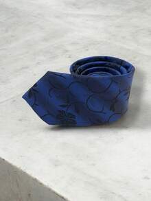 Luxury Men's Skinny Ties Polyester Silk Solid Polka Dot Striped Check Skinny Jacquard Groomsman Tie - 藏蓝色 - 查看 2