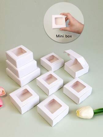 10/30pcs White Small Gift Boxes With Clear Window, Jewelry, Soap, Candy Boxes, Cardboard Packaging For Handmade Items, Decorative Flat Bulk Boxes, Suitable For Gifts, Crafts, Presents, Wedding Parties, Bridal Showers