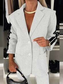 Bộ 2 món áo khoác dài tay và quần thể thao nhẹ, dáng casual dành cho nữ, chất liệu polyester, có thể giặt máy, thích hợp cho mùa xuân và mùa thu. - Xám - Xem 6