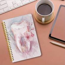 牙科助理礼物 - 粉色水彩牙齿与花卉笔记本，螺旋装订 A5 日记本（14.2 * 21 厘米） - 专为牙医、卫生员、学生设计的柔和装饰 - 优雅的书写和计划展示，艺术封面，双面设计，封面创意记事本 - 均碼 - 查看 6