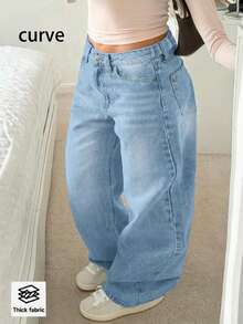 Jeans rectos de talle medio, de uso diario, sueltos y casuales, con cintura elástica y talla grande, de estilo popular callejero europeo y americano