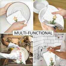 2/4 pièces Serviettes à vaisselle imprimées avec motif sapin de Noël, super absorbantes en microfibre moderne pour la cuisine et la cuisson, douces et très absorbantes, excellent cadeau pour les voisins, mamans, amis, pendaison de crémaillère, décoration de Noël, accessoires de cuisine