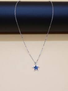 1 pieza Collar con colgante de pentagrama plateado minimalista para mujer, collar gargantilla delicado y versátil, adecuado para uso diario, reuniones y regalos