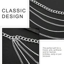 Layered Sparkly Rhinestone Chain Belt Adjustable Bohemian Waist Belt Silver Rhinestones Belly Waistband For Women - như hình ảnh - Xem 4