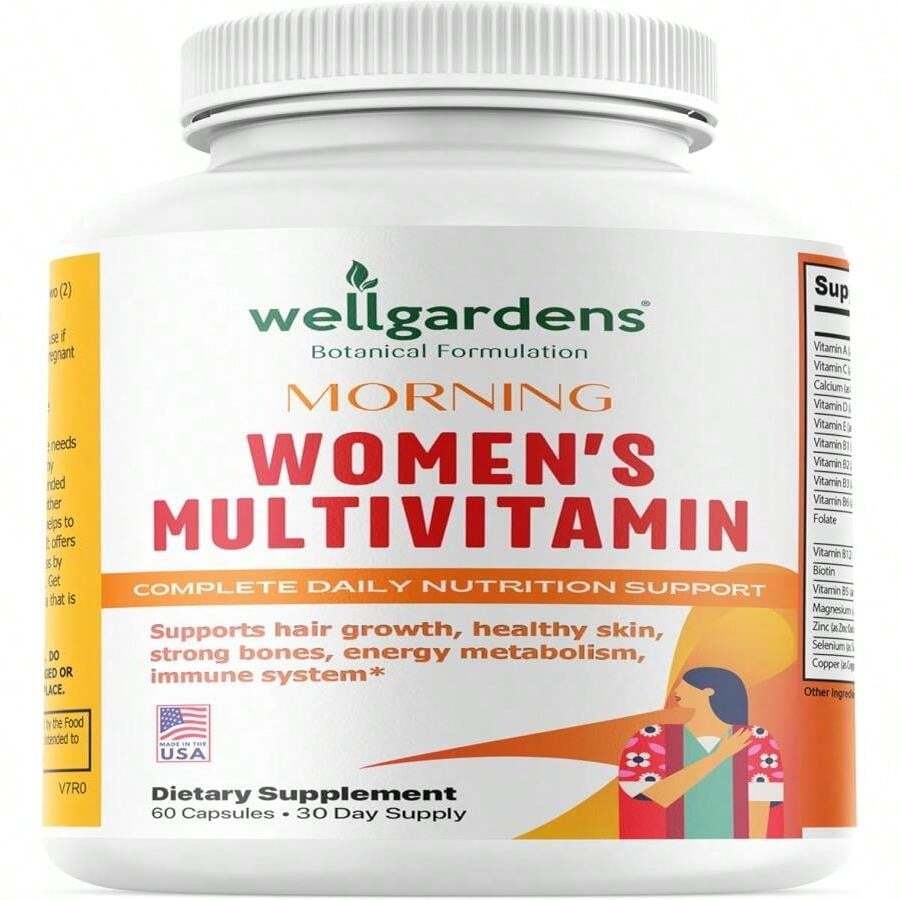 Wellgardens 100% Pure Womens Multivitamin For Hair Growth + Complete Vitamins For Women – Biotin, Zinc, Antioxidants – Supports Skin, Energy, Immune Health – Made In USA – 60 Capsules - 白色的 - 查看 1