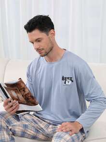 QIANNIANMA Herren Rundhals Langarm & Hose Pyjama Set, bequemer & hautfreundlicher Stil Pyjamas für gemütliche Freizeitkleidung für Herren