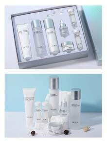 Juegos para el cuidado de la piel de la cara de arroz, Conjuntos para el cuidado de la piel,juego de 7 productos para el cuidado de la piel, Conjuntos para el cuidado de la piel,juego de regalo hidratante para el cuidado de la piel para mujeres y niñas, kit de cuidado facial que incluye máscara de arroz, limpiador, crema para ojos, suero facial, crema facial, tónico, Tratamientos y Serums Faciales - Blanco - Ver 2