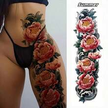 2 parches de tatuaje temporal, diseño resistente al agua y al sudor con elementos de flores en floración para brazos y muslos, para fiestas, galas, citas y lugares sociales para uso en primavera y verano al aire libre - Multicolor - Ver 3