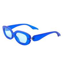 Oval Narrow Round Chic Sunglasses Retro Fashion Eyewear Perfect For Travel, Driving, Daily Wear, Vacation Outfits, Resort Looks, Business Casual Wardrobe Essentials And Unisex Accessories - 藍色 - 查看 1