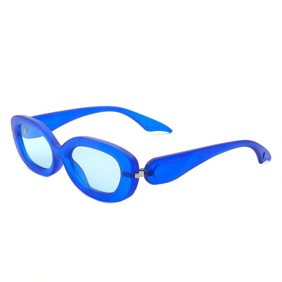Oval Narrow Round Chic Sunglasses Retro Fashion Eyewear Perfect For Travel, Driving, Daily Wear, Vacation Outfits, Resort Looks, Business Casual Wardrobe Essentials And Unisex Accessories - 藍色 - 查看 1