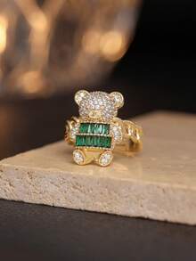 1 Peça Anel Colar Pingente de Urso Cartoon Fofo e Cintilante - Joia Animal Requintada - Para Meninas - Presente Perfeito para Amigos