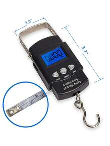 1pc Piece Of Digital Fishing Scale With Tape Measure, 50Kg Accurate Weighing Fish, Luggage, Hand Scale, One-Button Conversion G/Kg/Lb/Gln With Hook Luggage Scale, Shopping Scale, Express Scale, LCD Digital Hanging Scale .Battery Not Included
