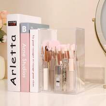 Porte-pinceaux de maquillage en acrylique avec couvercle rabattable incliné – Rangement et organisateur transparents et anti-poussière pour pinceaux de maquillage – Grande capacité (17 emplacements) pour pinceaux de maquillage (transparent) - Transparent - Voir 7