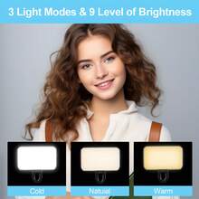 便携式可充电 LED 环形灯，3 种灯光模式，USB 和电池供电，兼容 15/14/13/12/11 Pro Xs、A72/A71/A52/A51，适用于手机、相机、视频、Zoom 会议，大功率，夹式，可调节，带前后夹