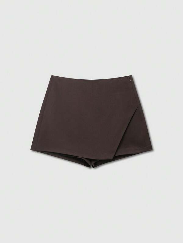 Women's Fashion Casual Solid Asymmtrical Wrap Shorts Skirts, Minimalist And Fashionable Skirt Pants