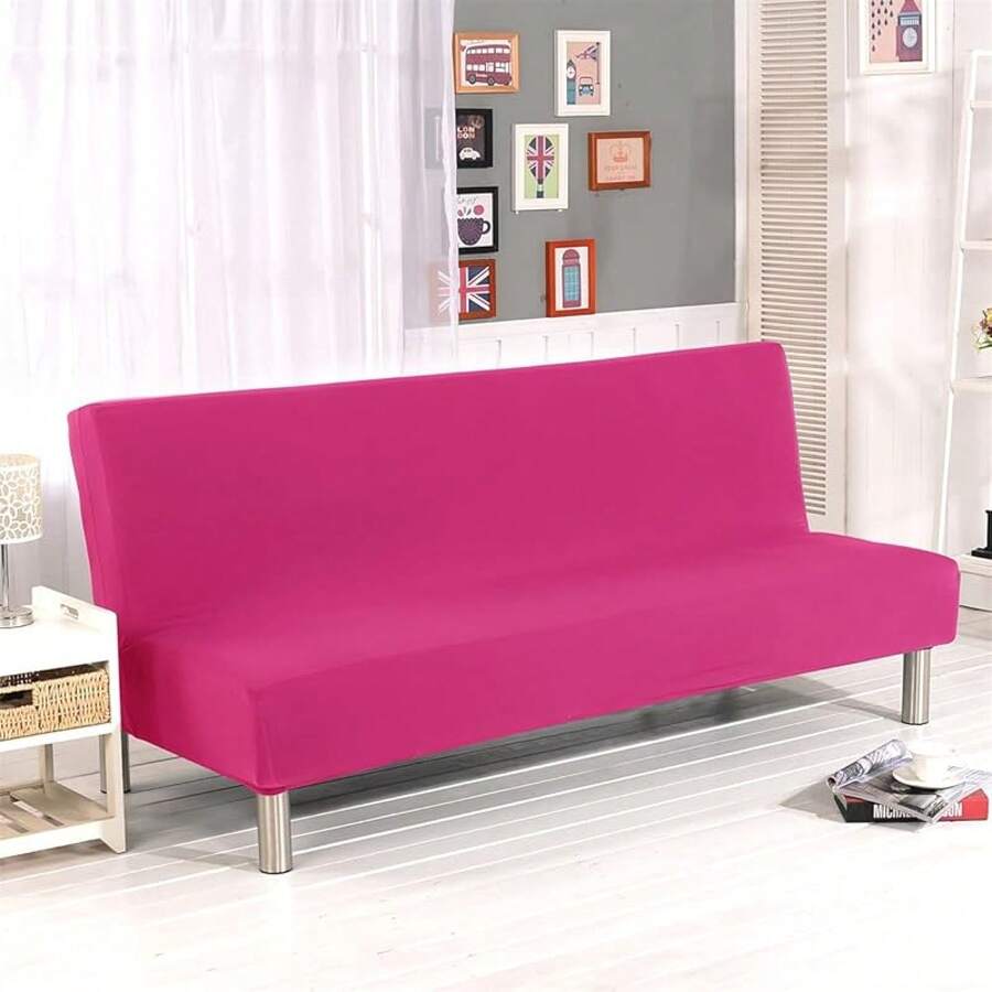 Stretch Futon Cover Armless Sofa Slipcover Foldable Sofa Bed Cover With Elastic Band, Washable (Red), Home Decor - Màu Hồng Tươi - Xem 1