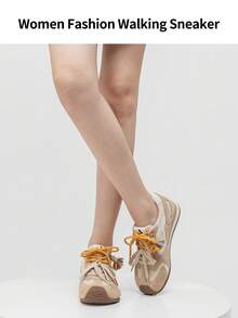 somiliss Women's Casual Sneakers With Hidden Wedge Heel, Fashion Lace-Up Bicolor Soft Bottom Trainers, Comfortable For Commuting And Daily Wear, Apricot Color - Apricot - View 9