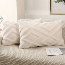 2 Stücke dekorative Kunstwoll Kissenbezüge Weihnachten, weich plüschig kurzfloriges Fleece, quadratisch gemustert, einfarbige Kissenhüllen für Couch, Bett, Sofa, Wohnzimmer