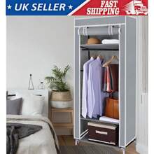 Single Fabric Canvas Wardrobe With Clothes Hanging Rail Shelving Storage Closet - Default - View 1