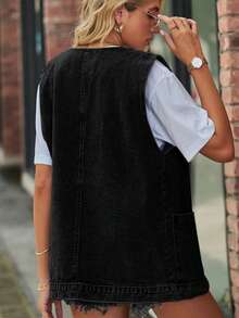 Chaleco de mezclilla vintage informal para mujer de talla grande, estilo versátil, adecuado para todas las estaciones