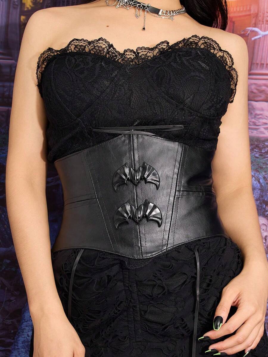 1 chiếc đai lưng bản rộng co giãn màu đen phong cách Gothic dành cho nữ, thích hợp cho tiệc Halloween và trang phục Halloween mặc hàng ngày - màu đen - Xem 1