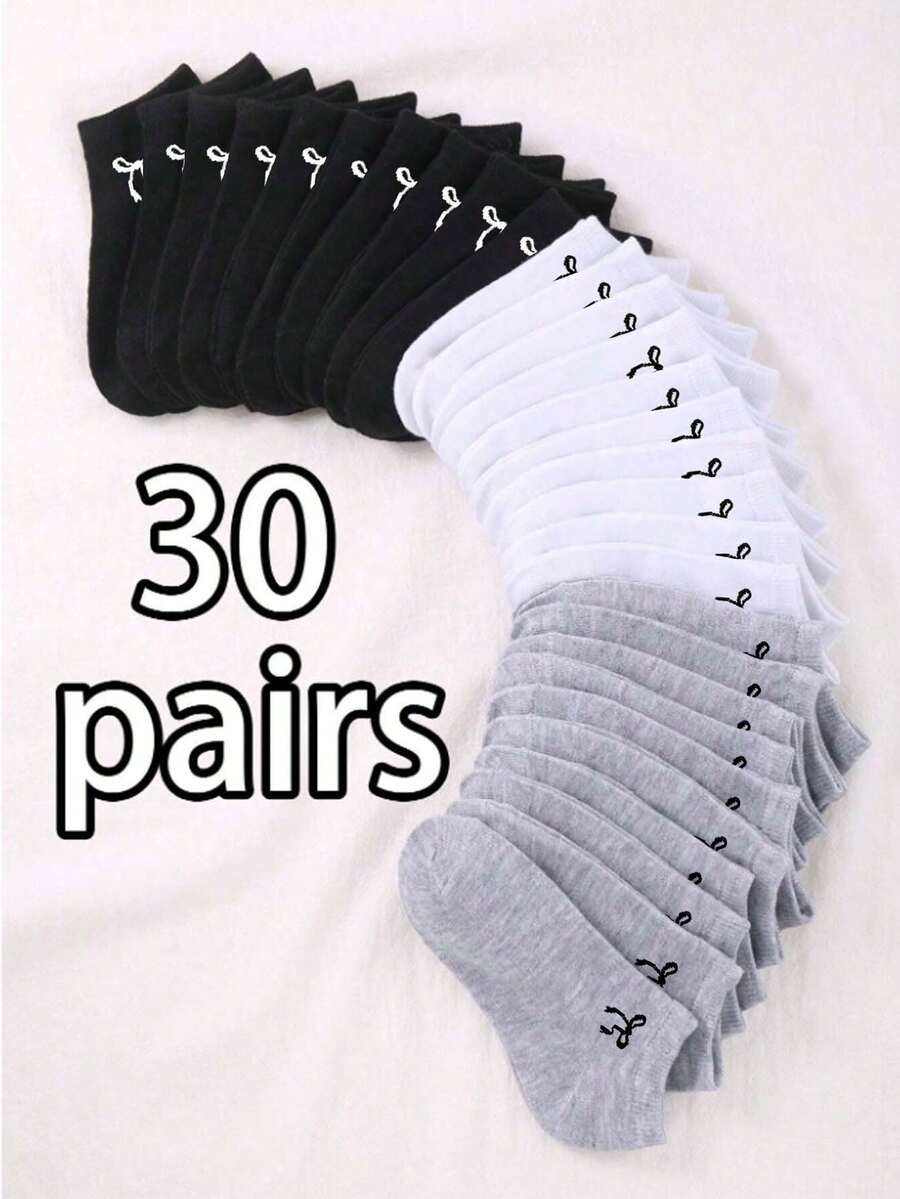 1/15/30双装女士薄款透气舒适防臭短袜，蝴蝶结设计，休闲纯色，适合夏季、春季、秋季、冬季，圣诞礼物 - 彩色 - 查看 1