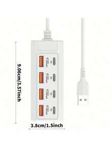 8端口USB适配器，配备4个USB 3.0端口和4个PD快充端口 - 25W功率输出，广泛兼容电脑、笔记本电脑、平板电脑、手机 - 白色，笔记本电脑充电站，时尚设计，经久耐用 - 白色 - 查看 4