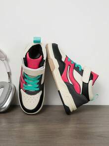 1 Paar Kinder High Top Lässig Mode Sneaker, Farbblockdesign, leicht & bequem, geeignet für Outdoor, Laufen, Kinder & Teenager - Schwarz Rot - Übersicht 1