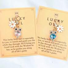 10pcs Set Of Cute Metal Owl Keychains With Heartwarming Pocket Hug Cards, Cartoon Animal Pendants, Best Homecoming Gifts, Friendship Gifts, Birthday Gifts, World Animal Day Gifts, Can Be Given To Friends, Family, Colleagues, Unisex