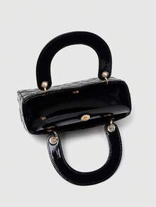 1个PU皮革包，横款酒红色女士手提包，百搭新款夏季漆面绗缝托特包，结构化小包，时尚单肩斜挎包，几何图案钱包，情人节礼物