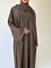 Women's Modest Solid Color Long Wide Arabic Style Dress, Everyday Wear