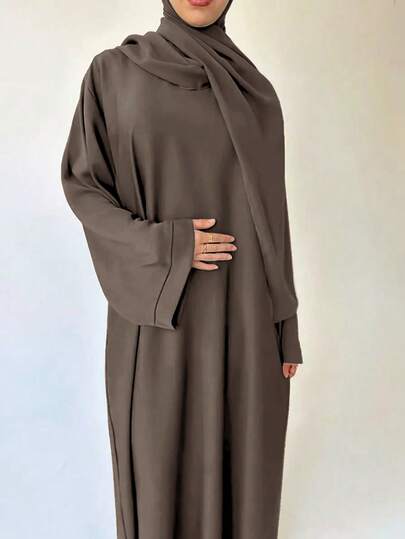 Women's Modest Solid Color Long Wide Arabic Style Dress, Everyday Wear