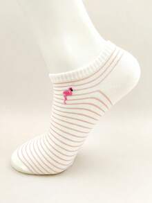 1/5/10/20/30 Pairs (Randomly Shipped) Women's Multi-Color Embroidered Flamingo Casual Short Socks Suitable For Daily Wear And Outfits - Multicolor - View 3